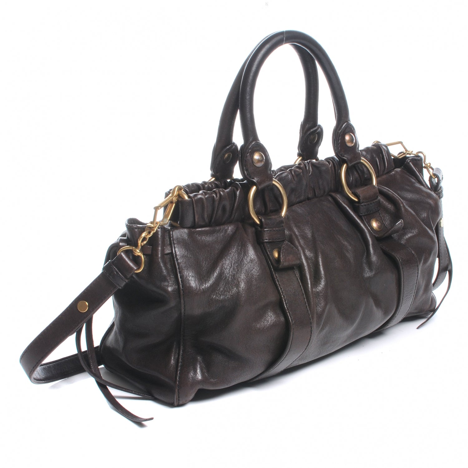 Miu Miu Leather Gathered Tote Brown 3 of 7