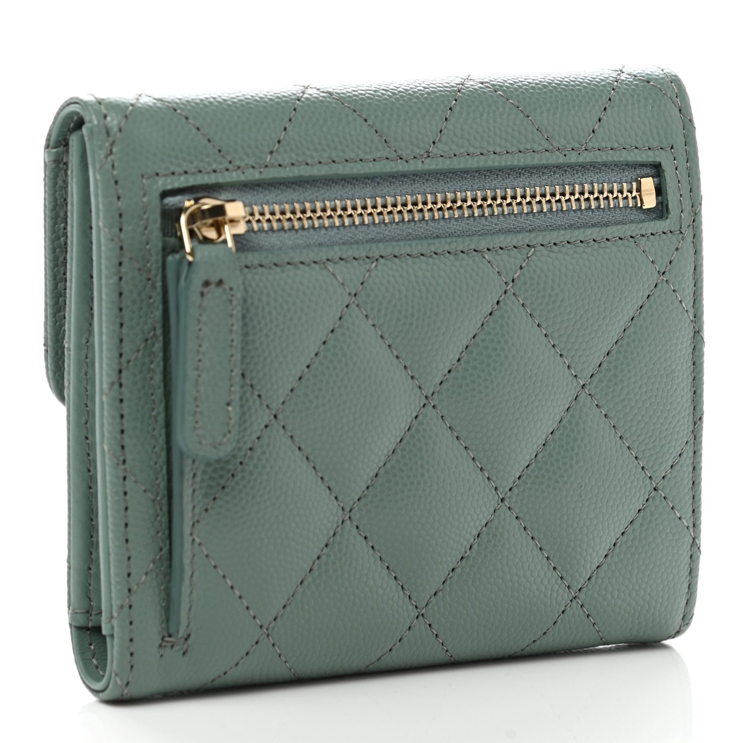 Chanel Metallic Caviar Quilted Compact Flap Wallet Dark Green 3 of 8