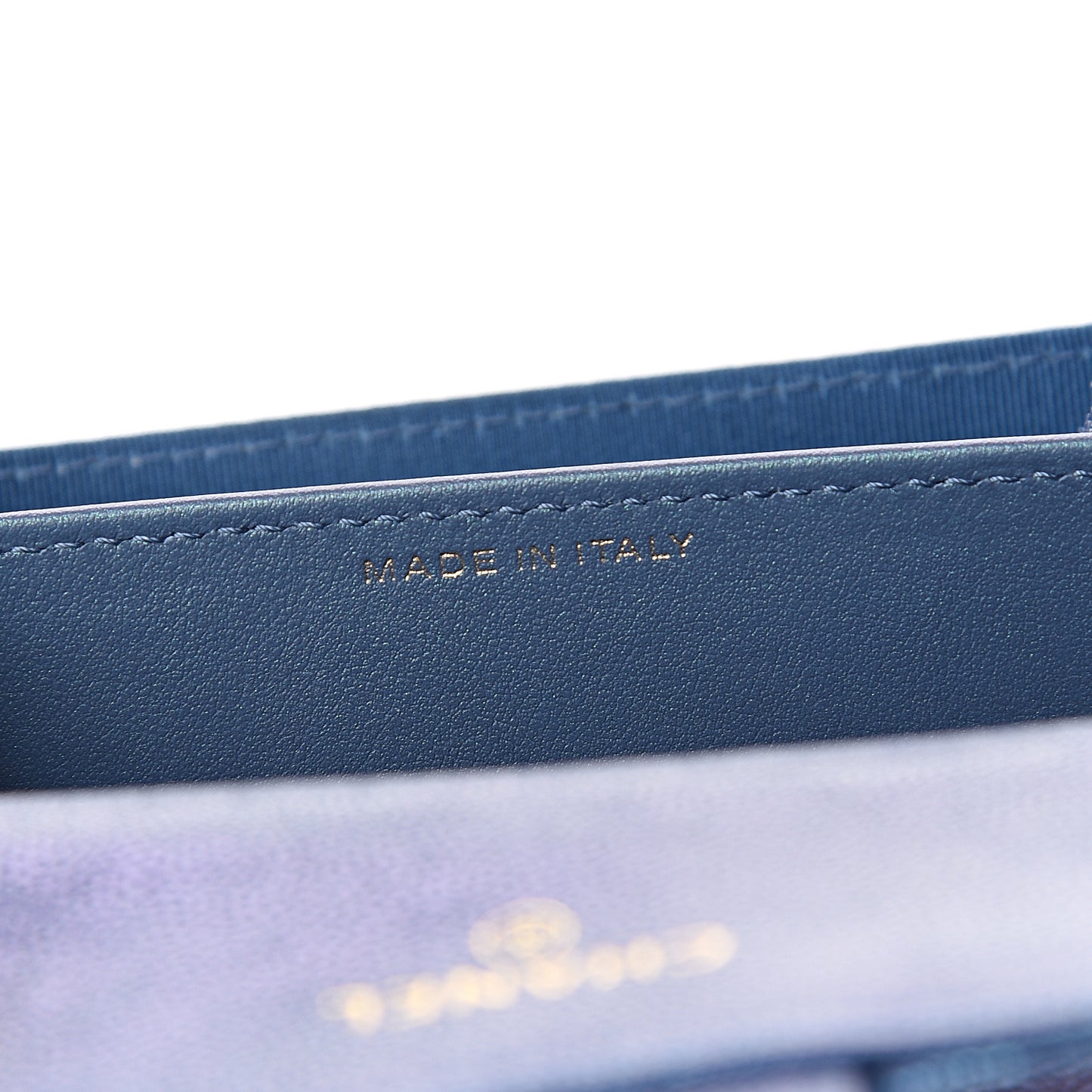 Iridescent Caviar Quilted Flap Card Holder Wallet Dark Blue