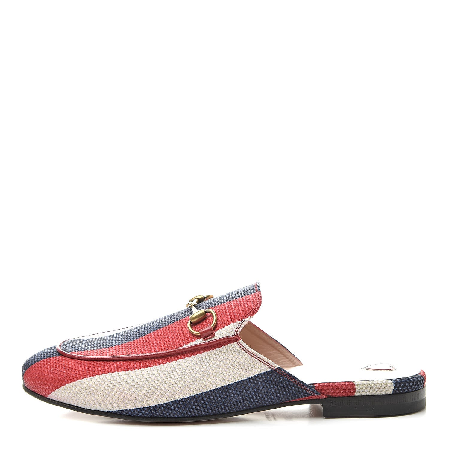 Gucci Canvas Sylvie Stripe Womens Princetown Slippers 38 Mystic White Hibiscus Red Maritime 1 of 8