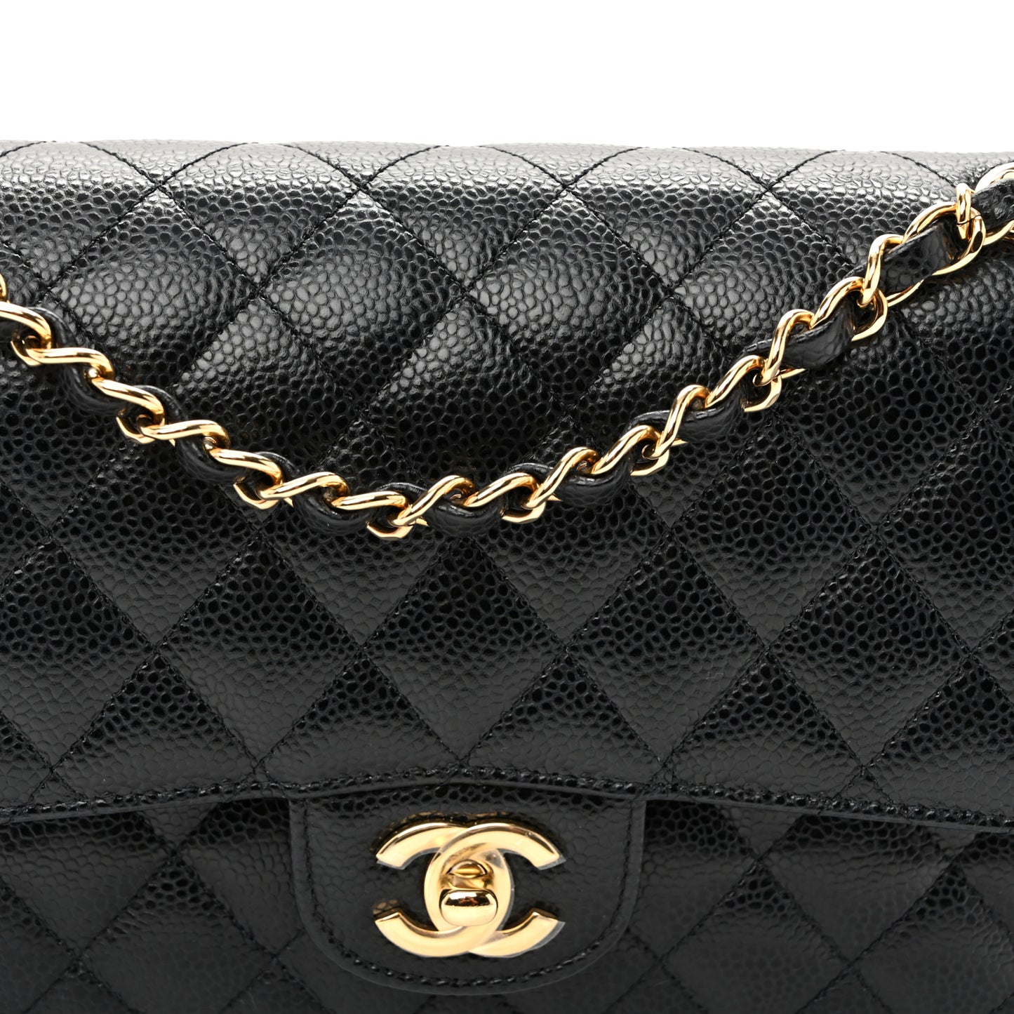 Caviar Quilted Medium Double Flap Black