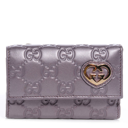 Gucci Metallic Soft Guccissima Lovely 6 Key Holder Wallet Senanque 1 of 7