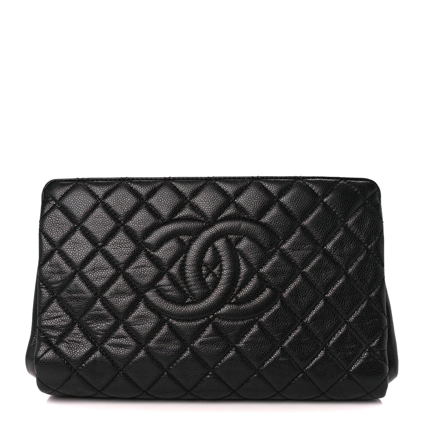 Caviar Quilted CC Beauty Clutch Black