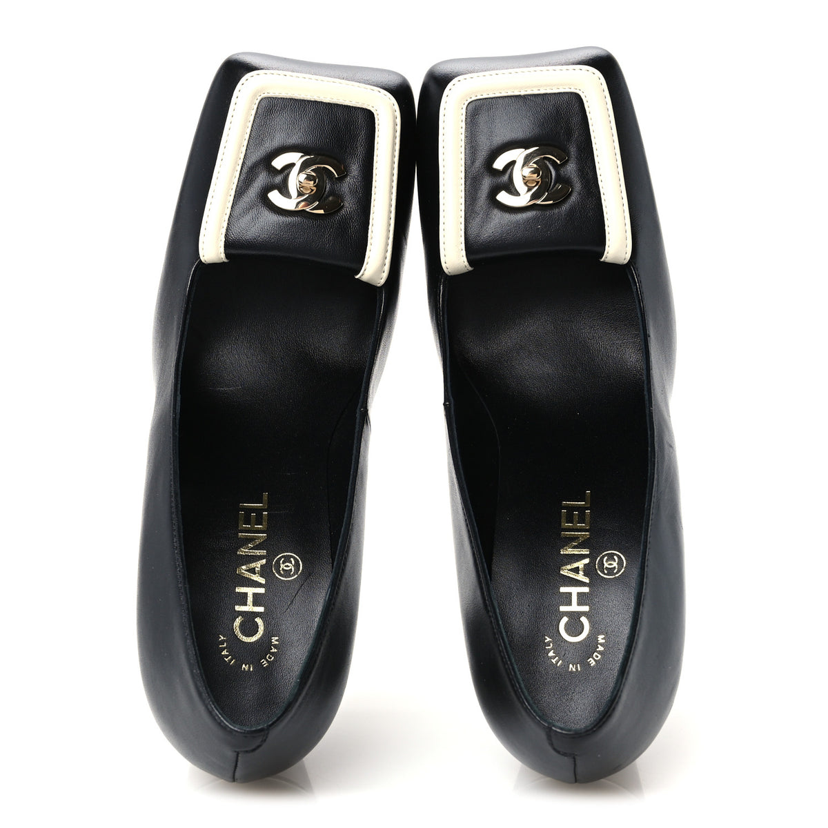 Chanel Lambskin Turnlock CC Pumps 39 Black Ivory 2 of 10