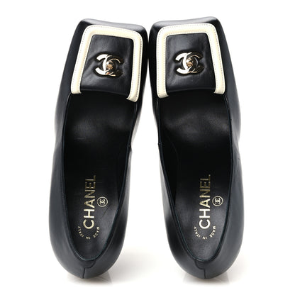 Chanel Lambskin Turnlock CC Pumps 39 Black Ivory 2 of 10