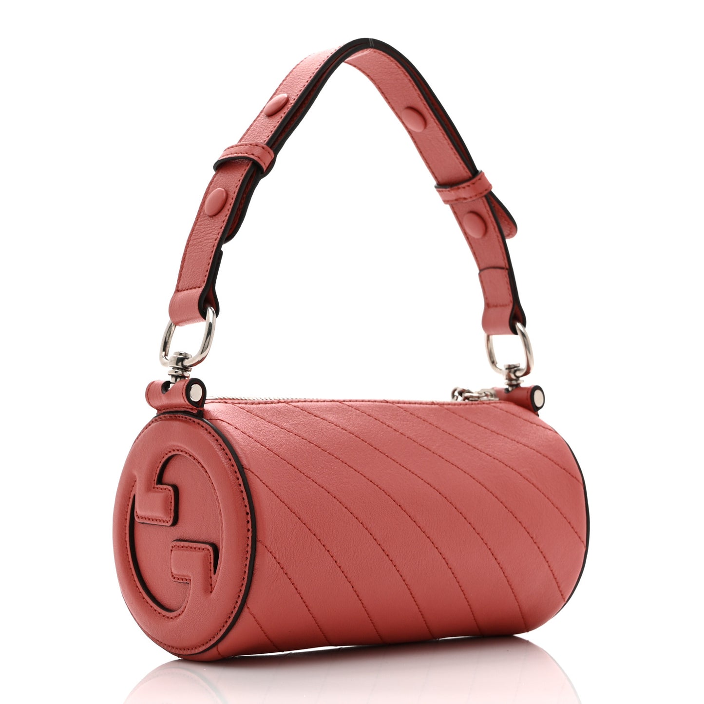 Sakai Be Green Calfskin Diagonal Stitched Mini Blondie Barrel Shoulder Bag Pink
