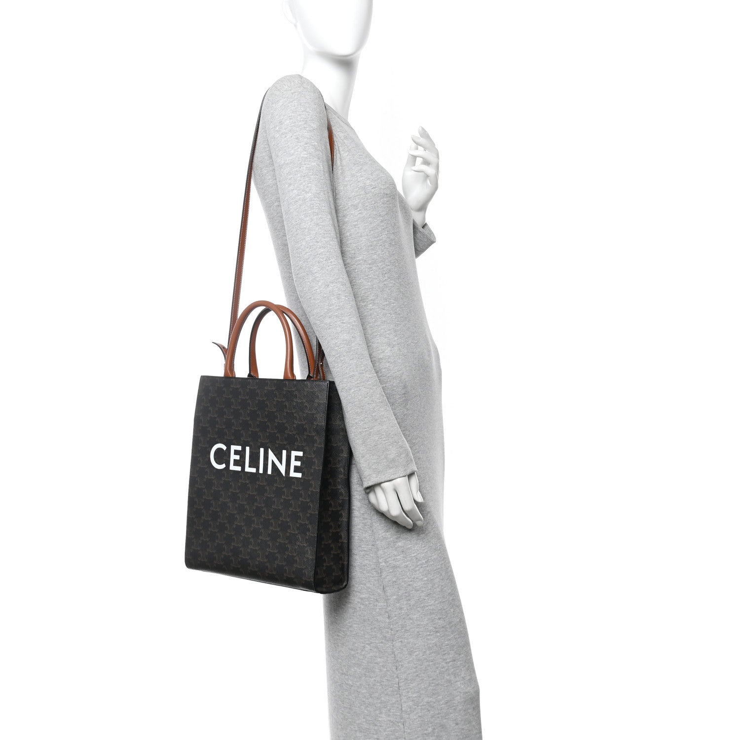 Celine Triomphe Canvas Calfskin Small Vertical Cabas Tan 2 of 11