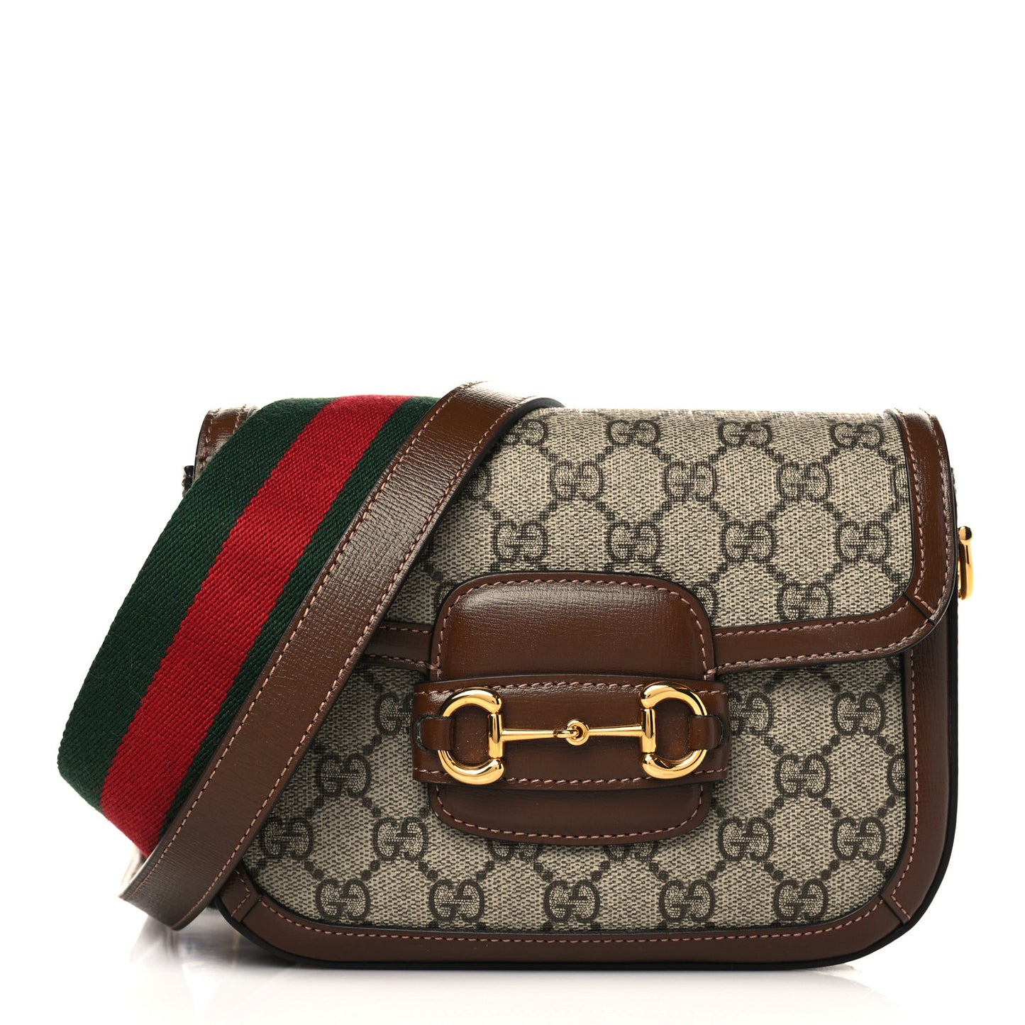 GG Supreme Monogram Web Mini Horsebit 1955 Shoulder Bag Beige Brown Sugar