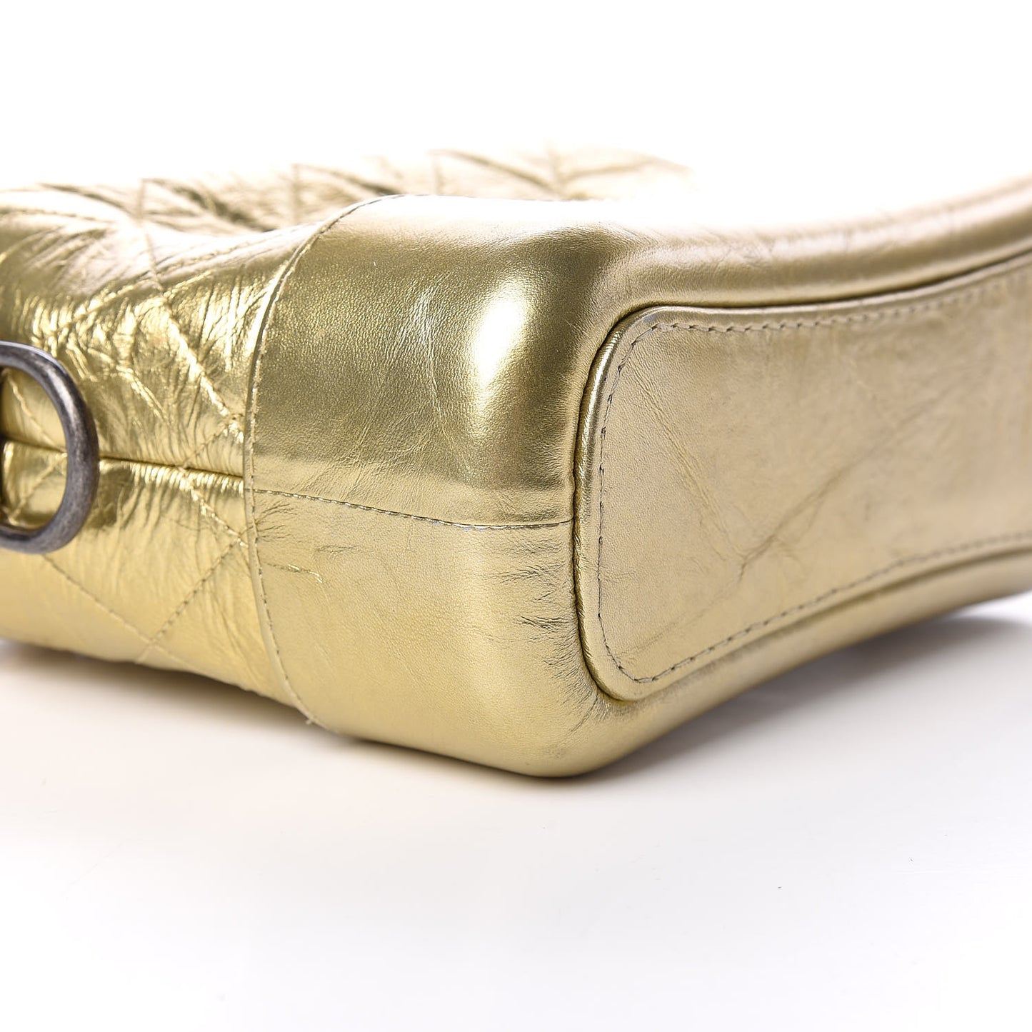 Metallic Aged Calfskin Quilted Small Gabrielle Hobo Gold