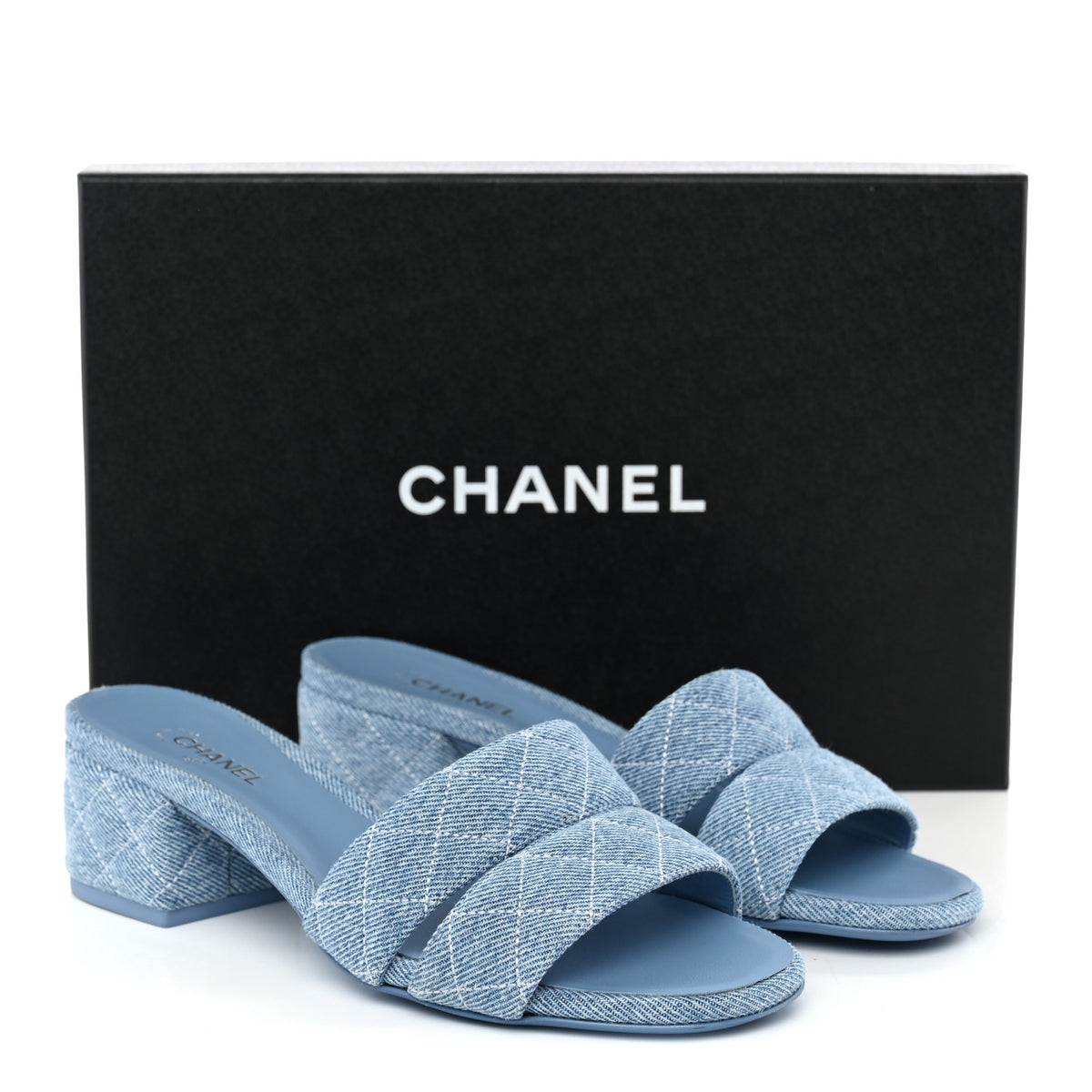 Denim Quilted Mules 38 Blue