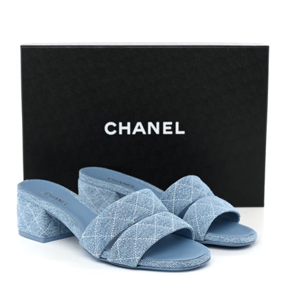 Chanel Denim Quilted Mules 38 Blue 10 of 10