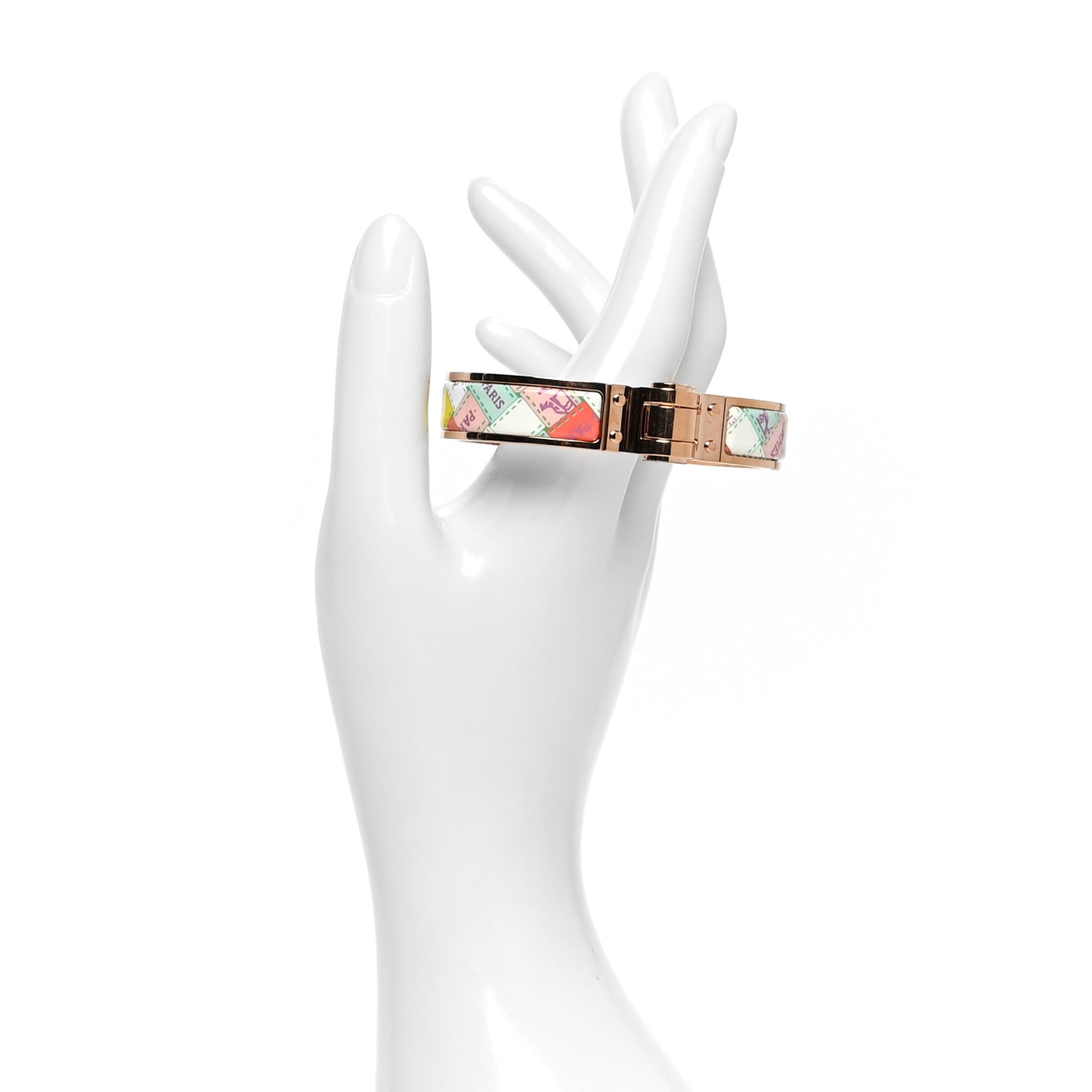 Enamel Printed Narrow Bolduc Au Carre Hinged Bracelet S Cassatta
