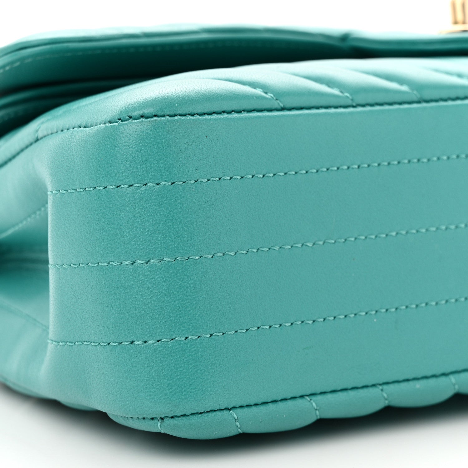 Chanel Lambskin Chevron Quilted Medium Double Flap Turquoise 9 of 13