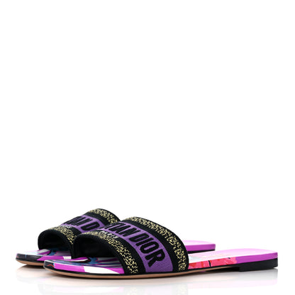 Christian Dior Canvas D-Flower Pop Embroidered Dway Flat Slide Sandals 37.5 Pink Purple Multicolor 3 of 8