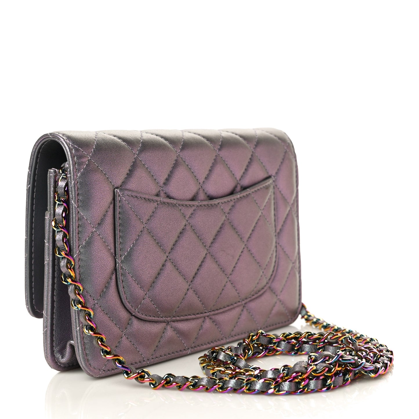 Iridescent Lambskin Quilted Reissue Wallet On Chain WOC Light Purple