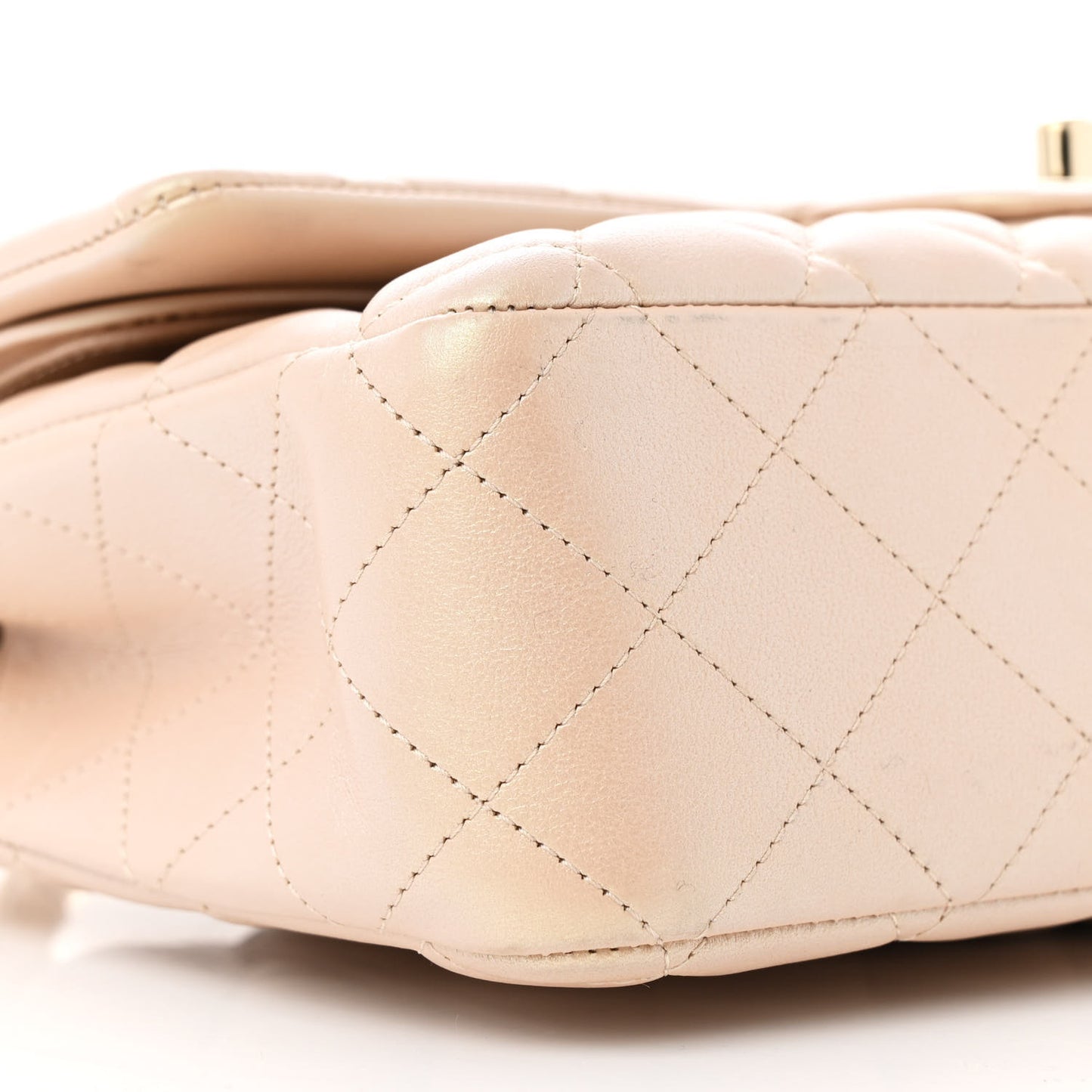 Iridescent Calfskin Quilted Medium Double Flap Beige