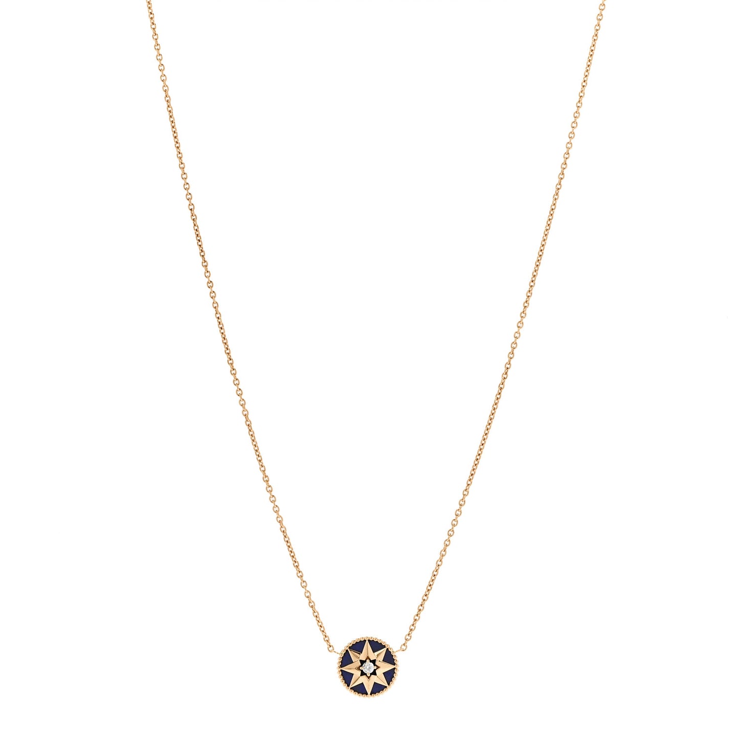 18K Yellow Gold Diamond Lapis Lazuli Rose Des Vents Necklace