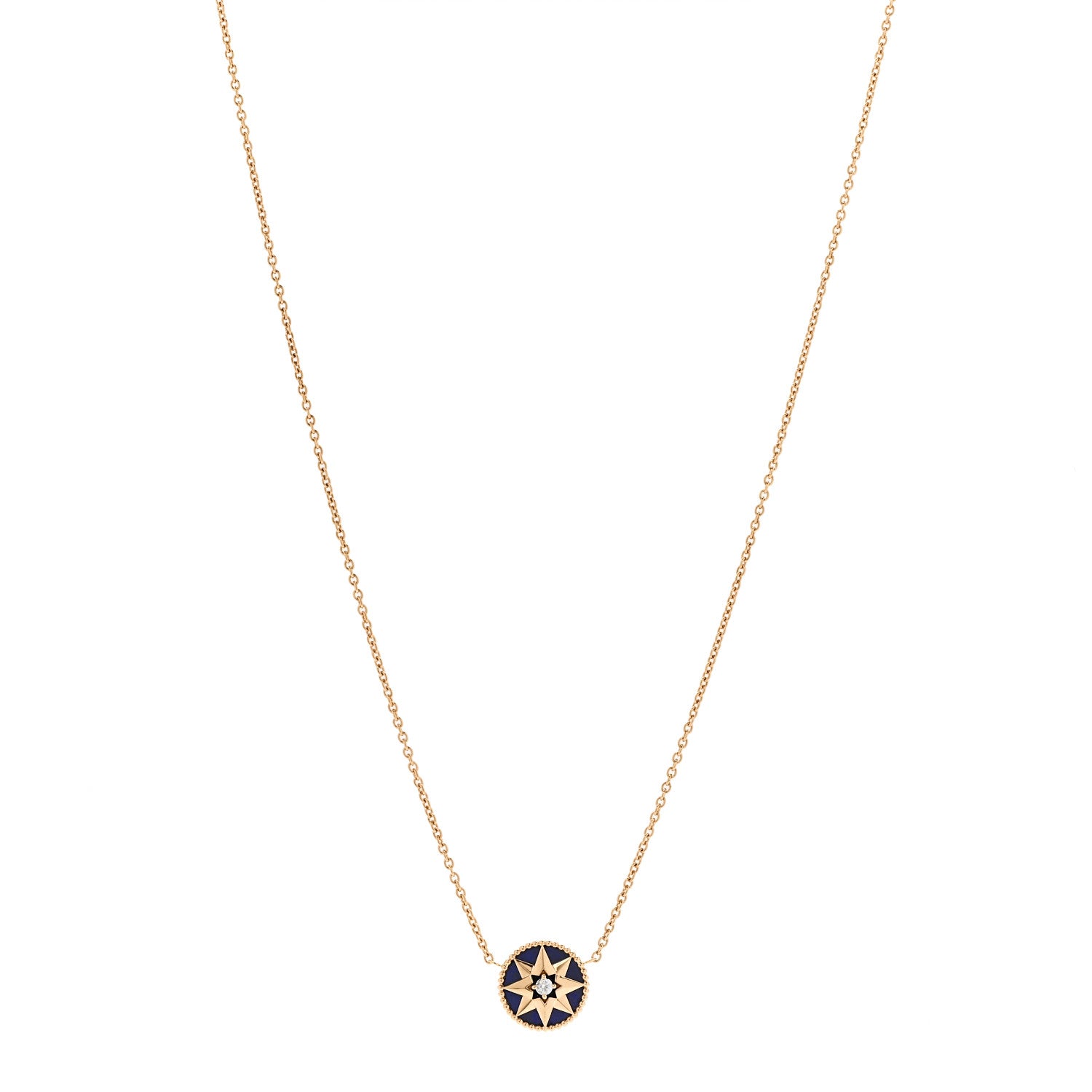 Christian Dior 18K Yellow Gold Diamond Lapis Lazuli Rose Des Vents Necklace 1 of 6