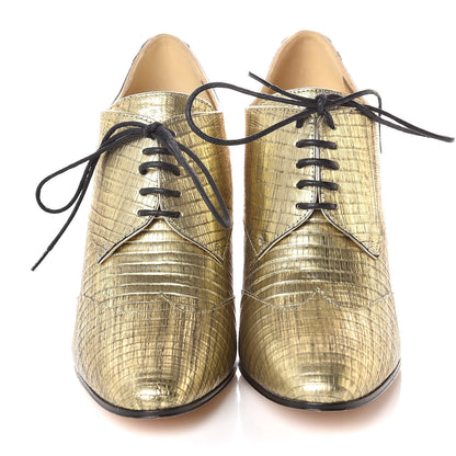 Chanel Lizard Lace Up Ankle Boots 39.5 Gold 2 of 9