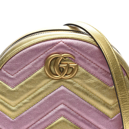 Gucci Metallic Calfskin Matelasse Mini GG Marmont Round Shoulder Bag Gold Pink 10 of 10