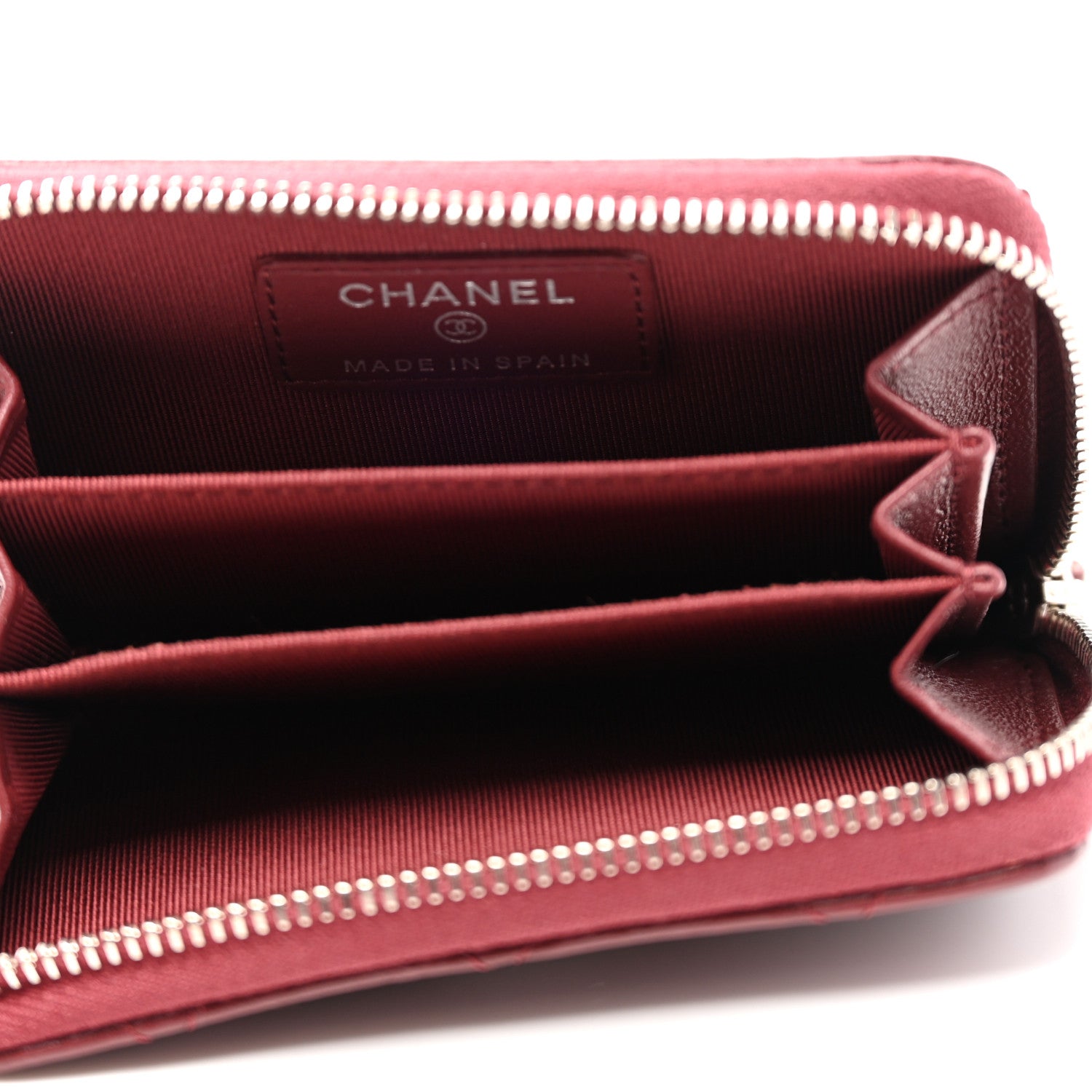 Chanel Lambskin Quilted Zip Around Coin Purse Wallet Burgundy 5 of 8