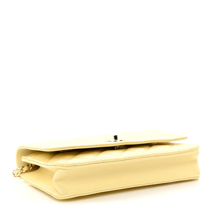 Chanel Caviar Quilted CC Turn Lock Wallet On Chain WOC Light Yellow 4 of 12