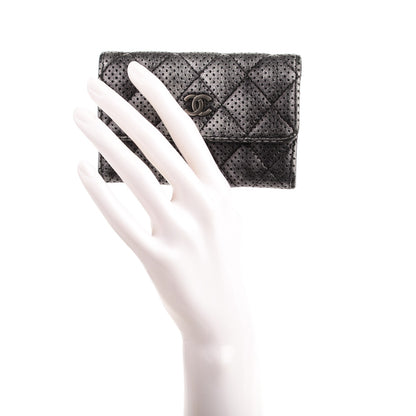 Chanel Metallic Calfskin Perforated Quilted Card Holder Grey 2 of 8