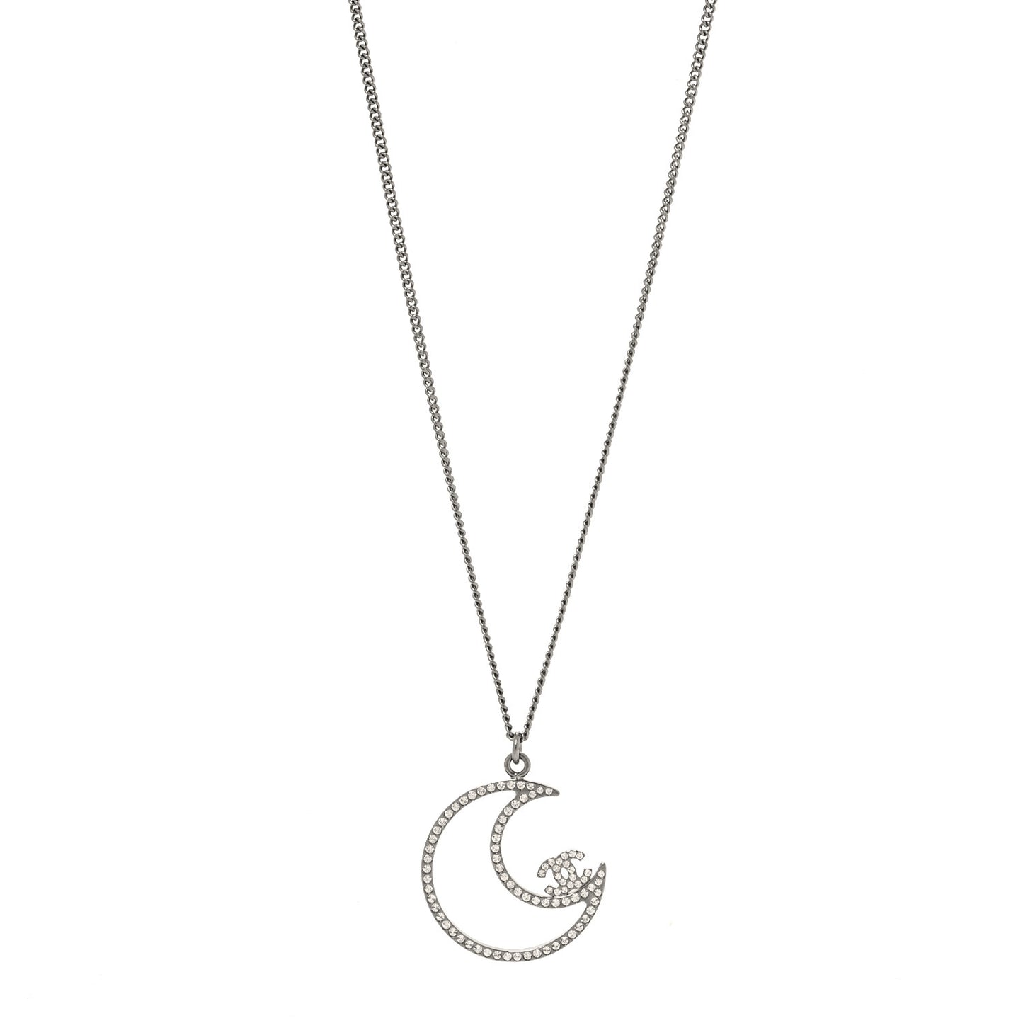 Ruthenium Crystal CC Moon Pendant Necklace