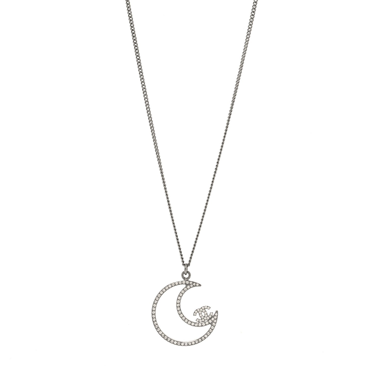 Chanel Ruthenium Crystal CC Moon Pendant Necklace 1 of 4