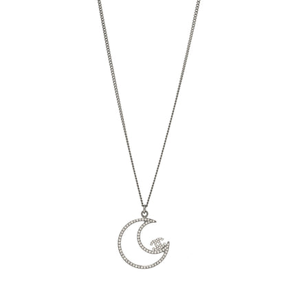 Chanel Ruthenium Crystal CC Moon Pendant Necklace 1 of 4