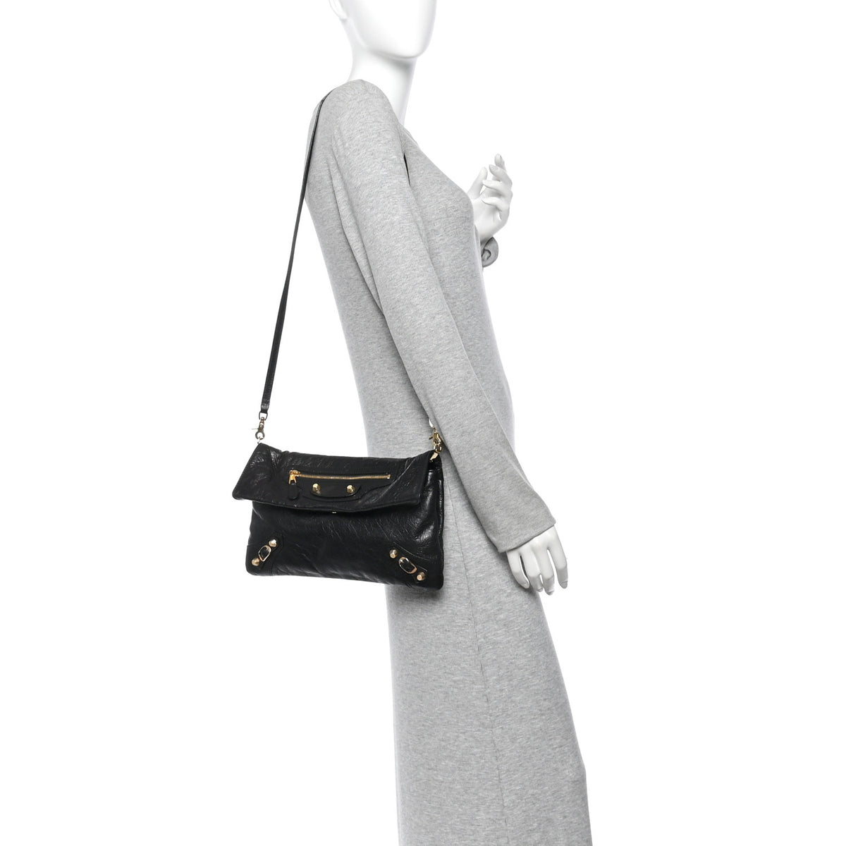 Balenciaga Agneau Giant 12 Gold Hardware Envelope Strap Clutch Black 2 of 16