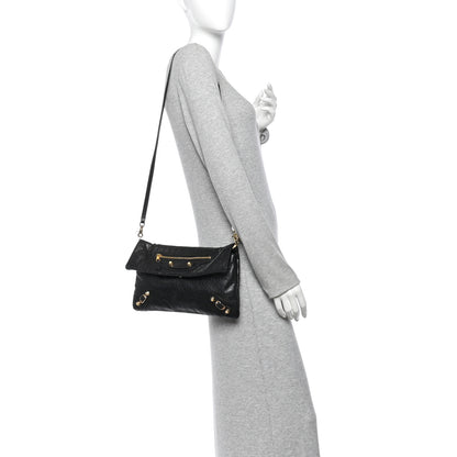 Balenciaga Agneau Giant 12 Gold Hardware Envelope Strap Clutch Black 2 of 16