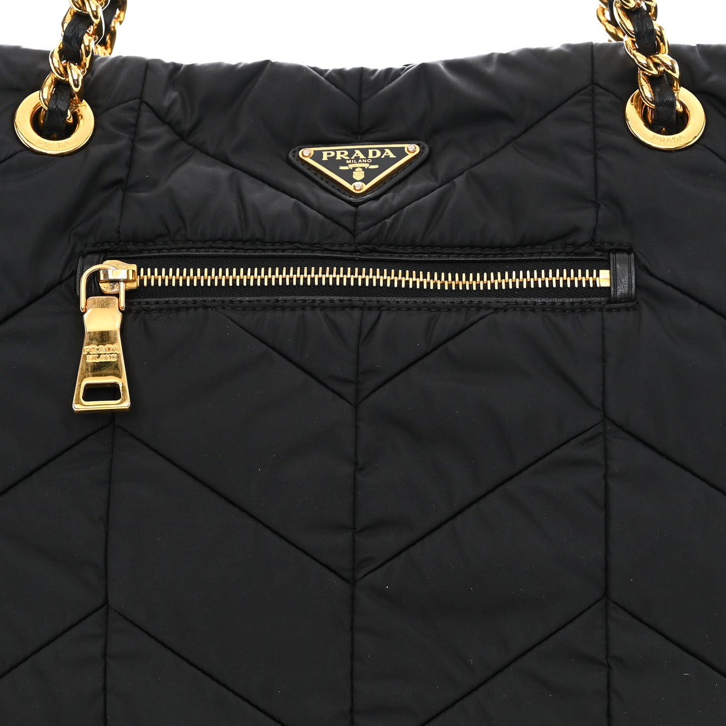 Tessuto Nylon Chevron Quilted Chain Tote Black