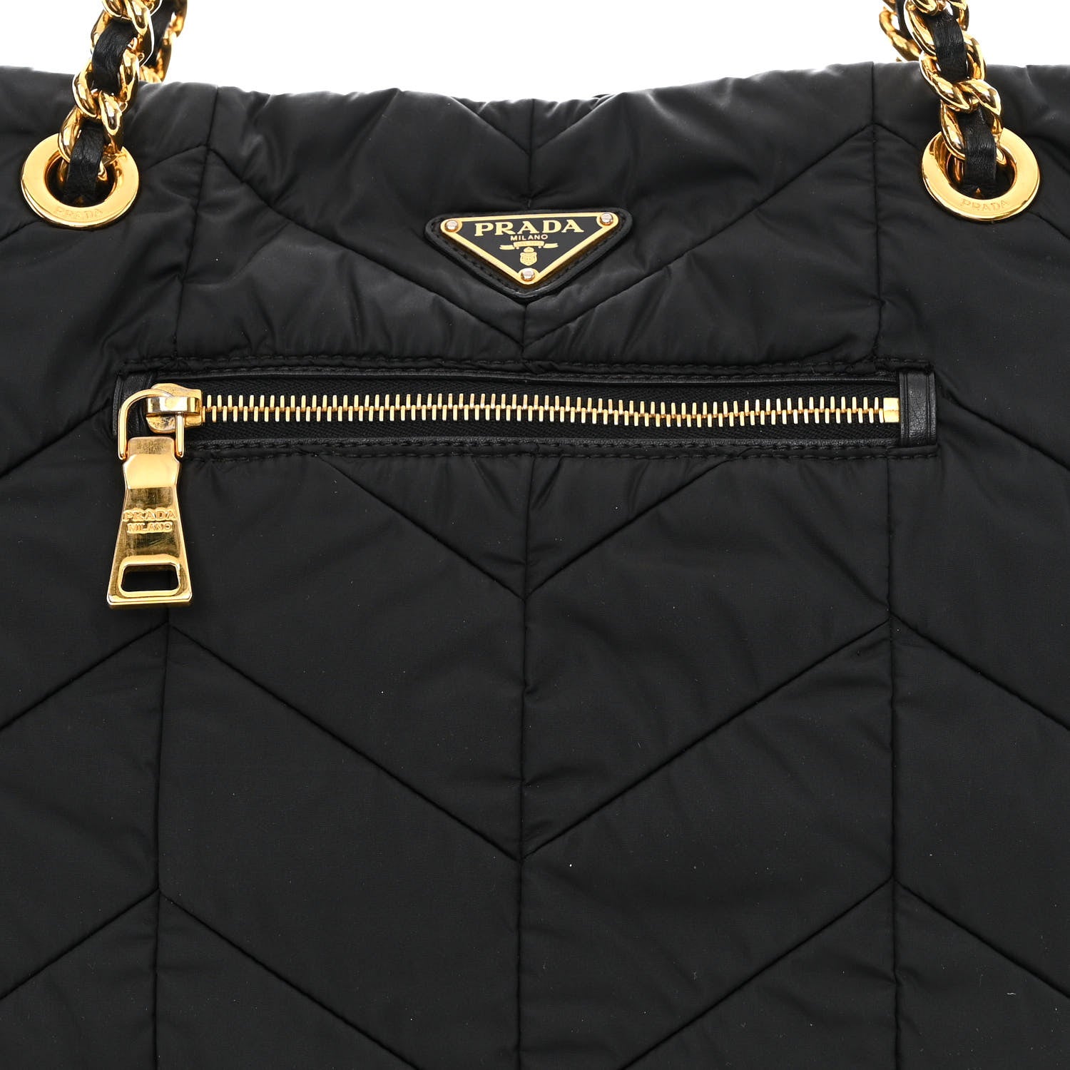Prada Tessuto Nylon Chevron Quilted Chain Tote Black 9 of 13