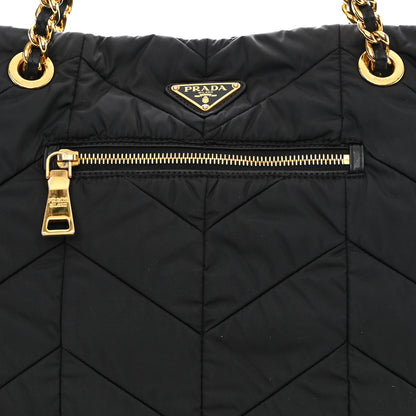 Prada Tessuto Nylon Chevron Quilted Chain Tote Black 9 of 13