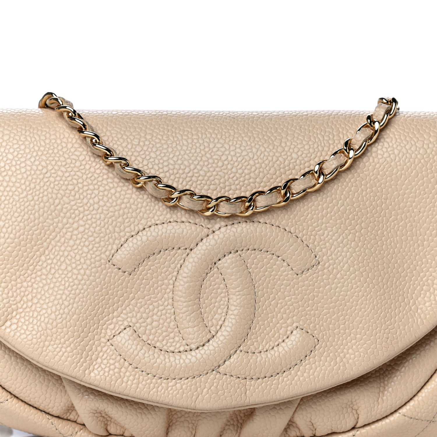 Chanel Caviar Half Moon Wallet On Chain WOC Beige 10 of 15