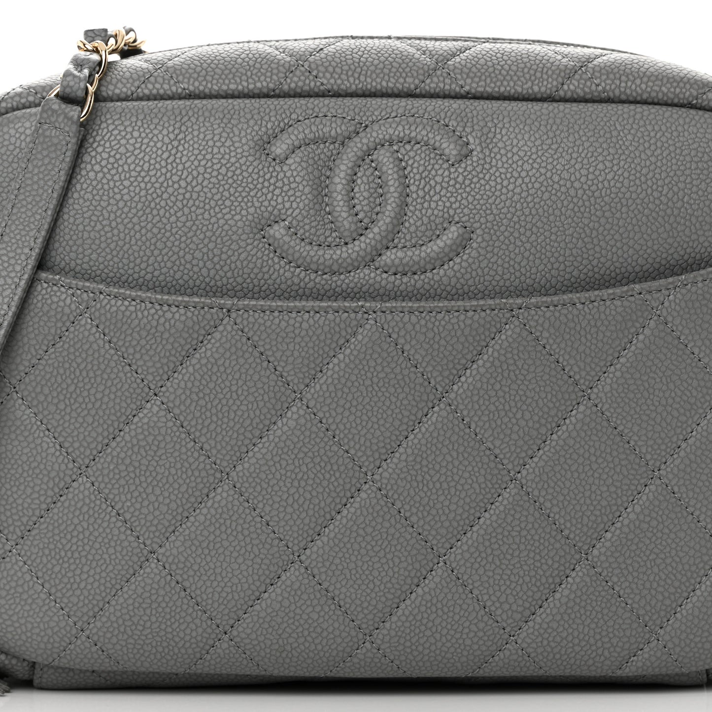 Iridescent Caviar Flat Quilted Small Coco Tassel Camera Case Grey