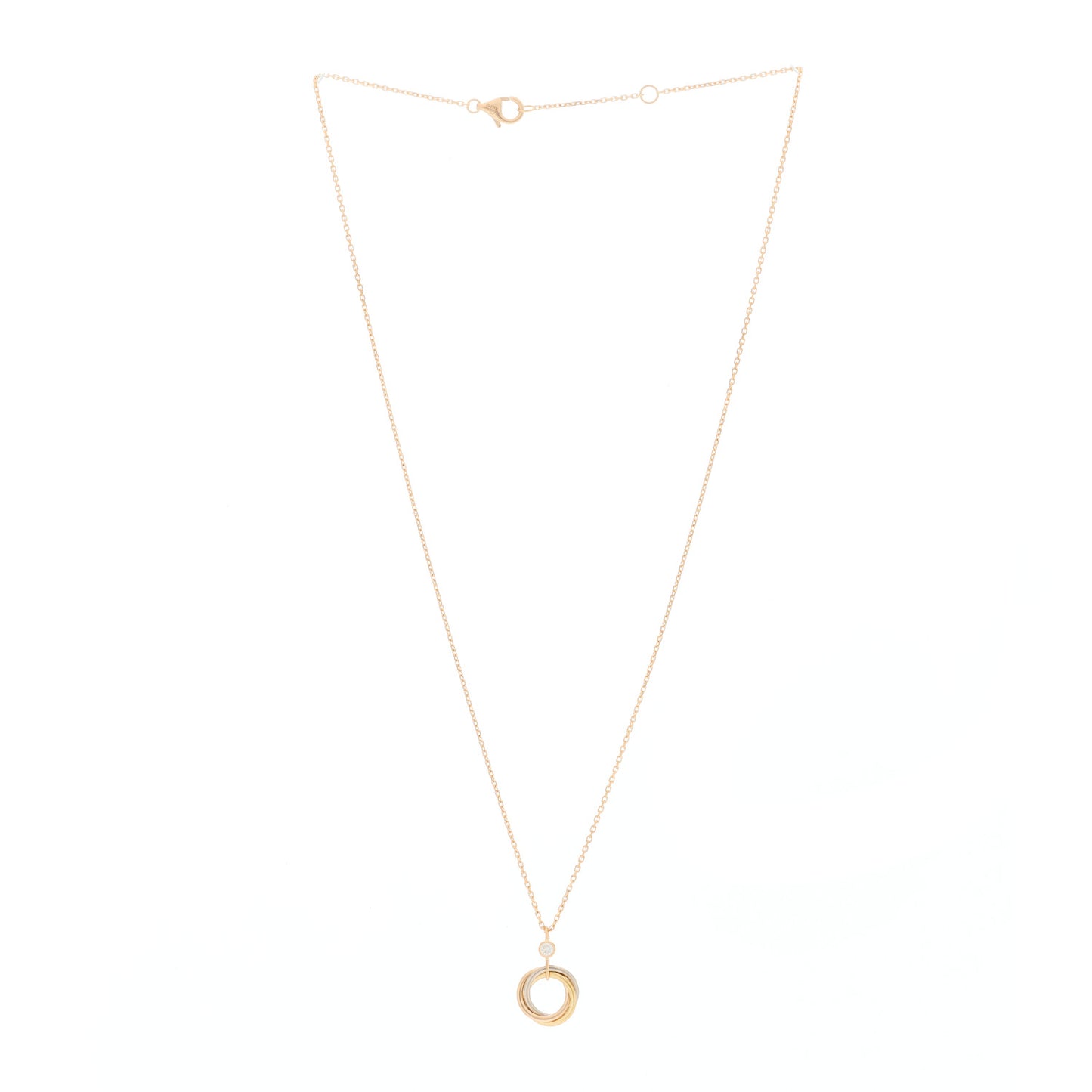 18K Pink Yellow White Gold Diamond Trinity Pendant Necklace