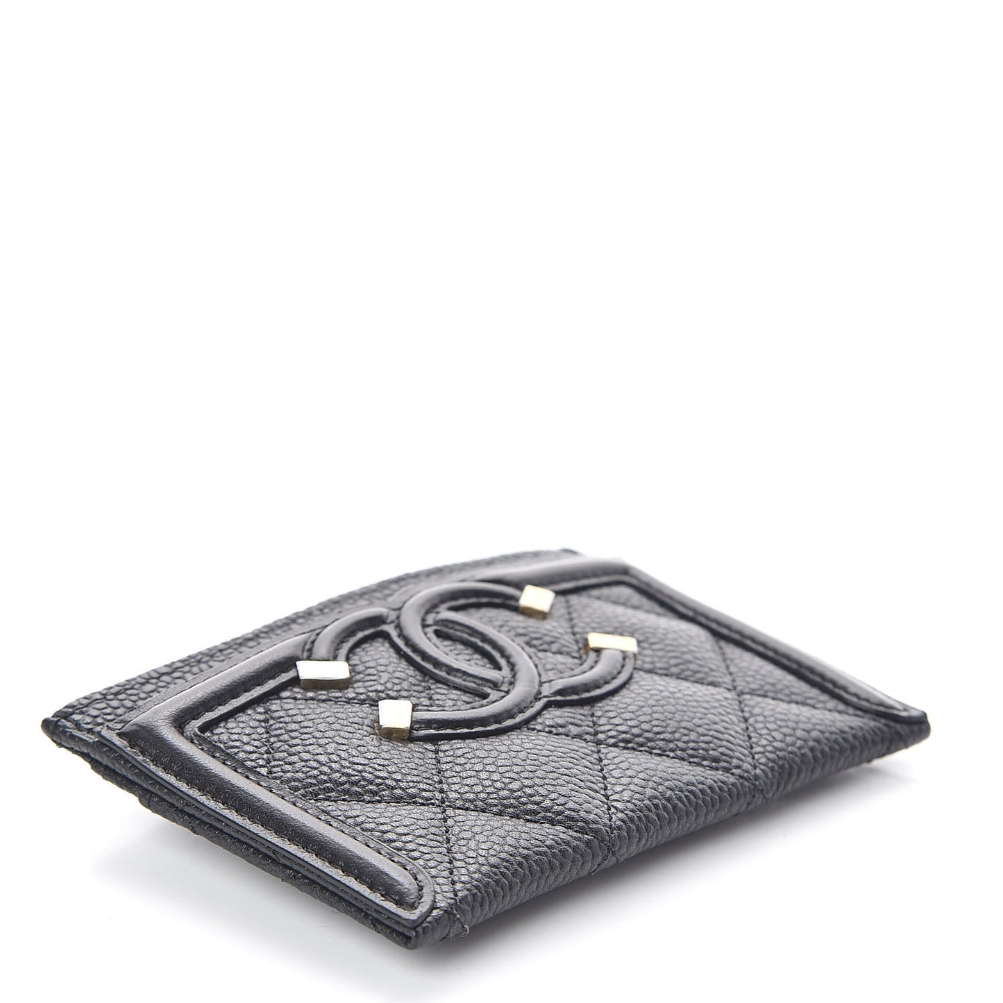 Caviar Quilted Filigree Card Holder Black