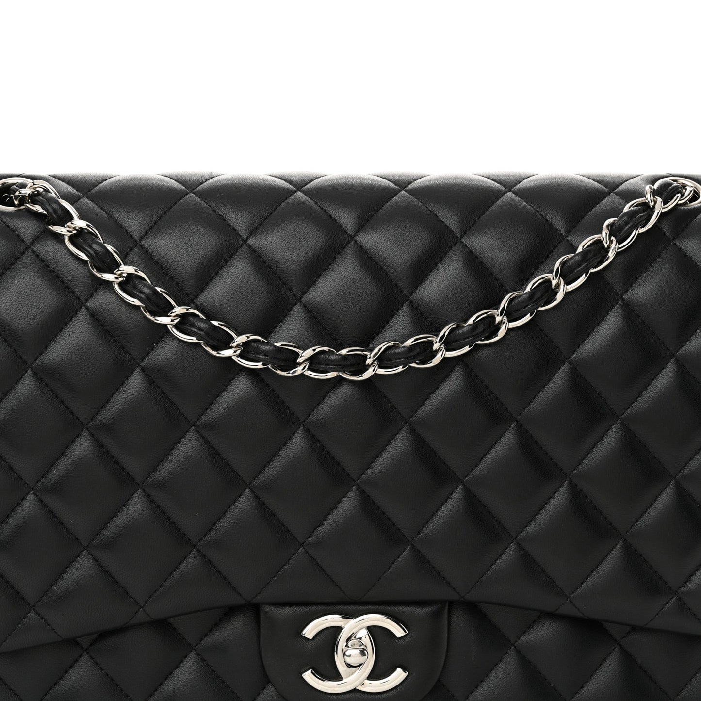 Lambskin Quilted Maxi Double Flap Black