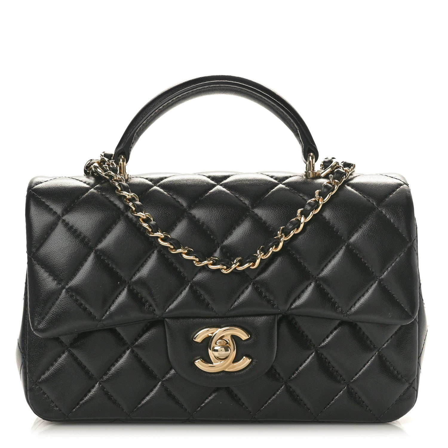 Chanel Lambskin Quilted Mini Top Handle Rectangular Flap Black 1 of 10