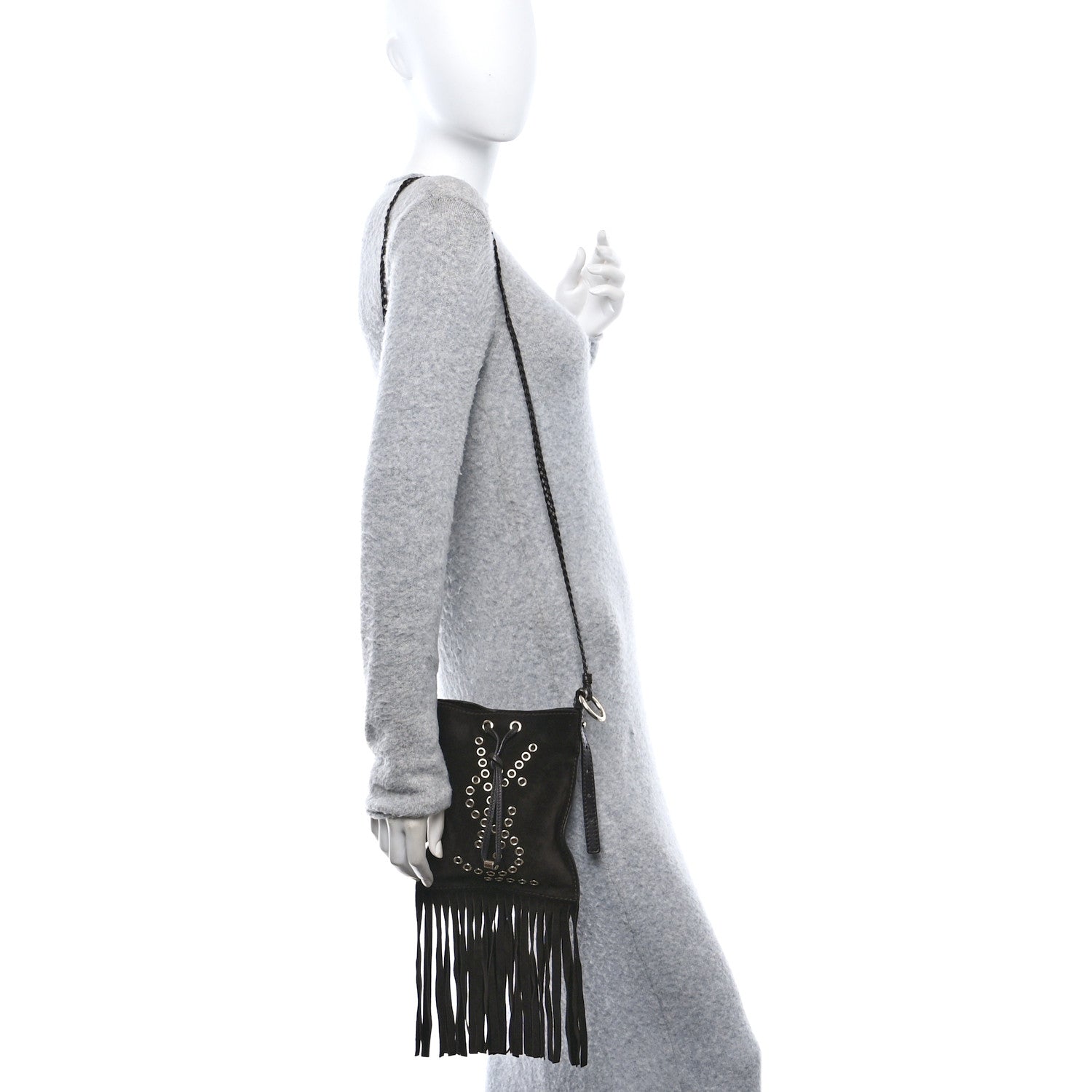Saint Laurent Suede Fringe Messenger Bag Chocolate 2 of 9