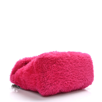 Saint Laurent Merino Shearling Lambskin Quilted Small Loulou Puffer Monogram Chain Satchel Fuchsia 4 of 8