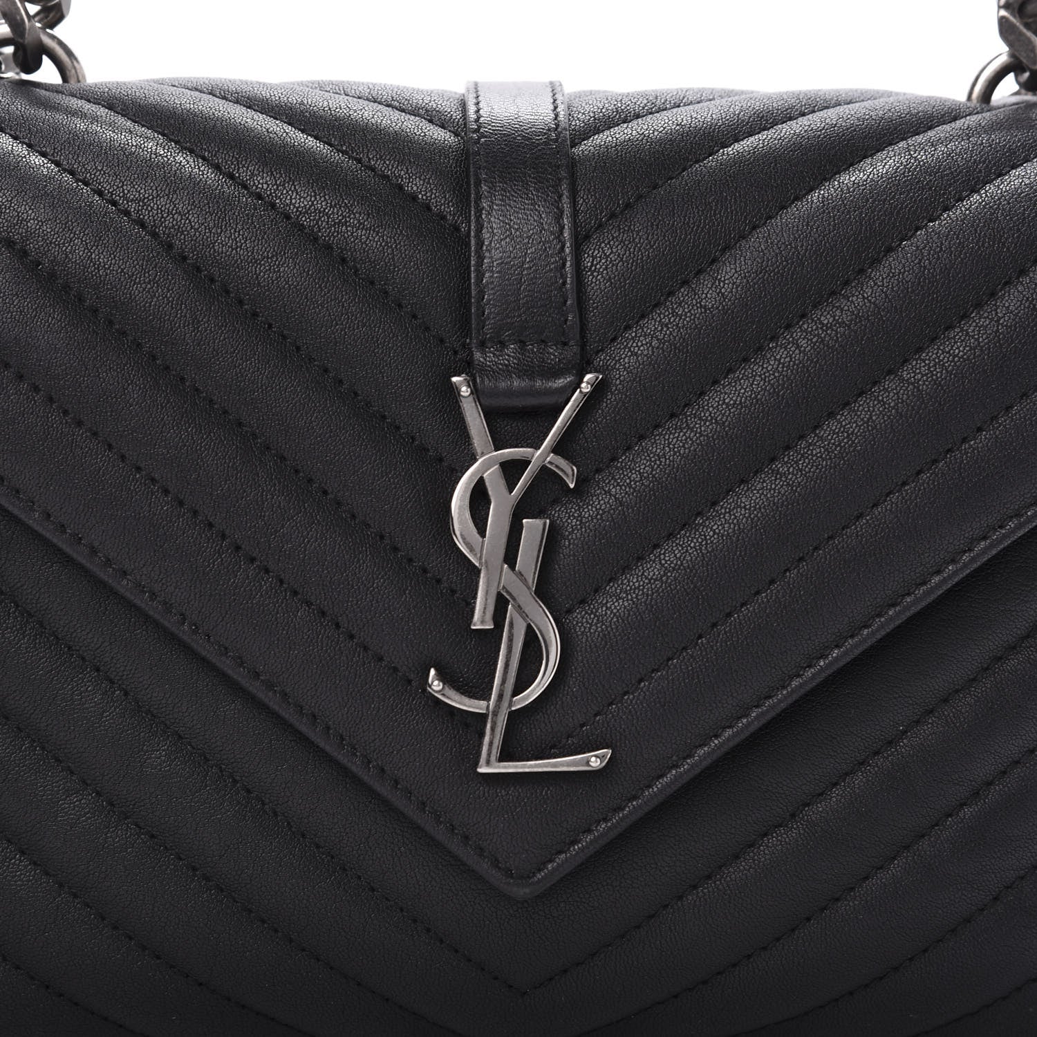 Saint Laurent Sheepskin Matelasse Chevron Monogram Medium College Bag Black 10 of 10