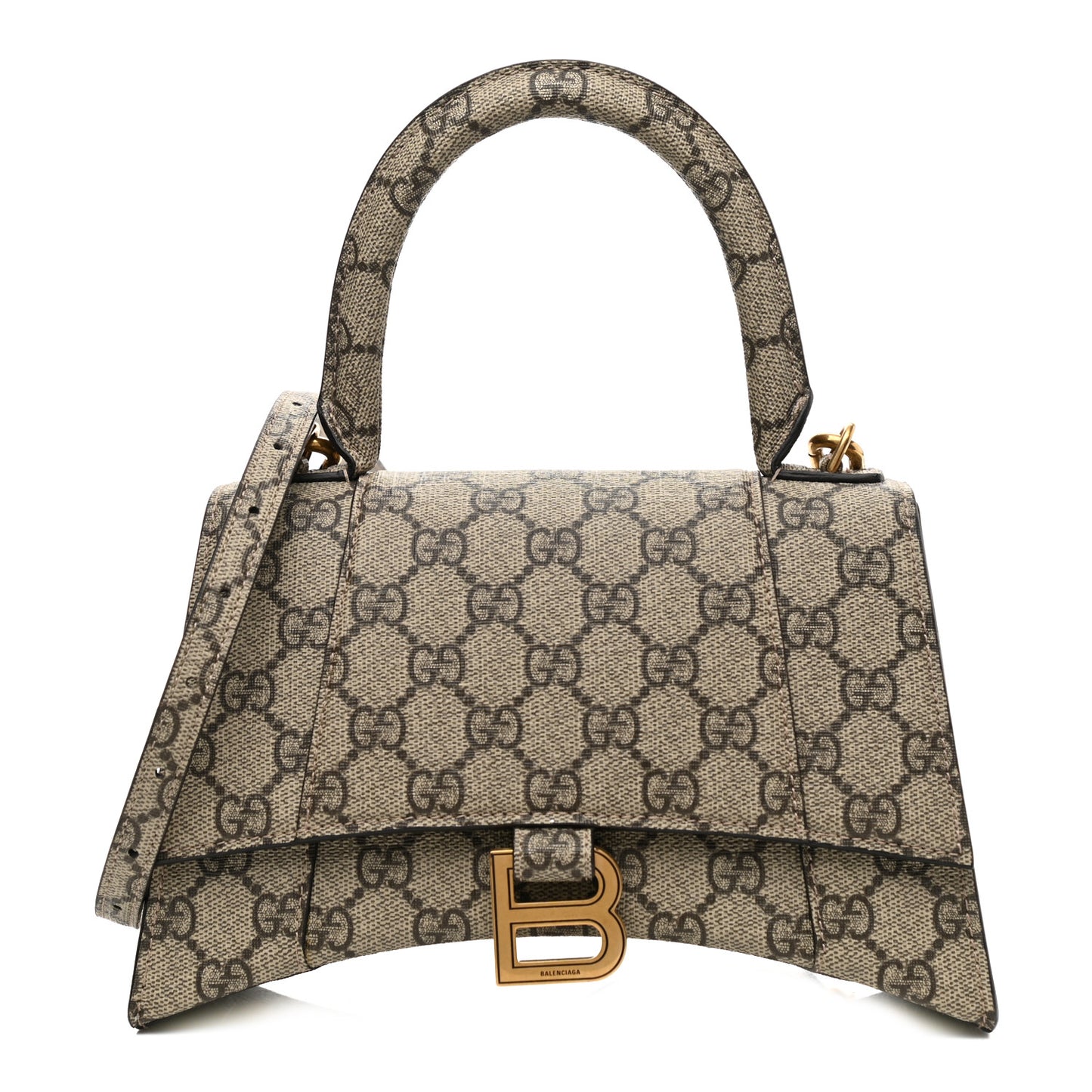 X GUCCI GG Supreme Monogram Small Hourglass Top Handle Bag Beige Ebony