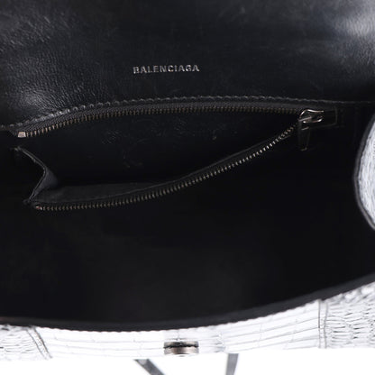 Balenciaga Shiny Calfskin Monochrome Crocodile Embossed Small Hourglass Top Handle Bag Black 5 of 10