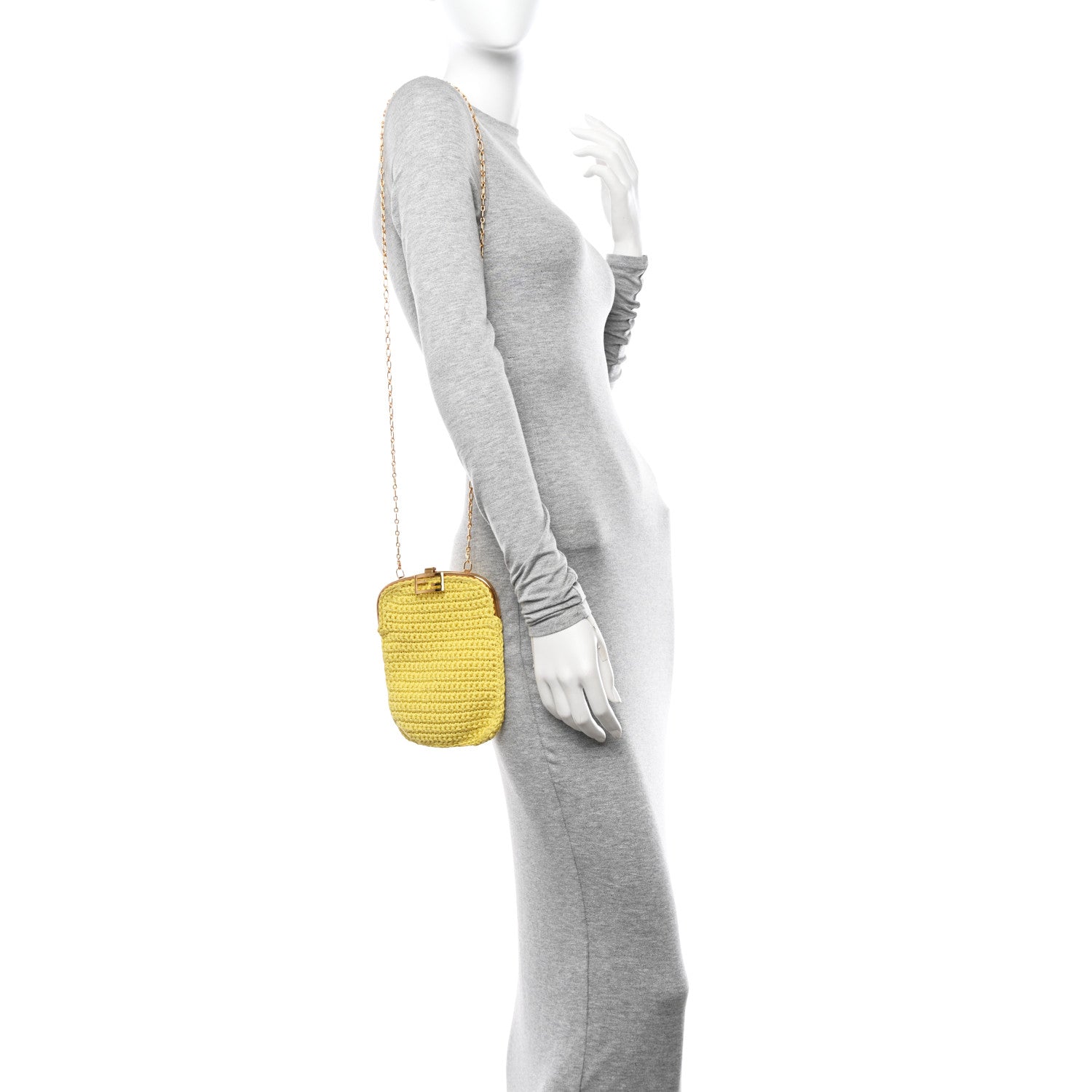 Fendi Fabric Crochet Baguette Phone Bag Giallo 2 of 10