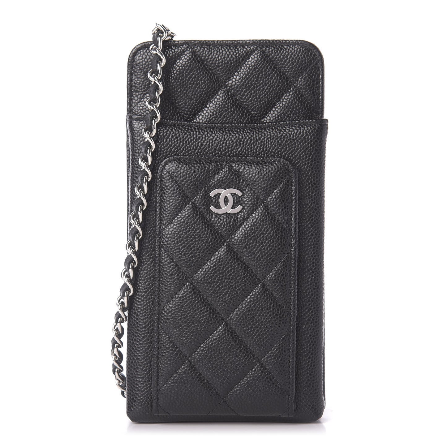 Caviar Quilted Zip Phone Case Black