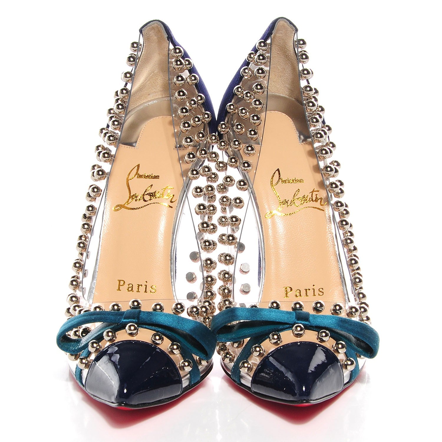 Christian Louboutin Suede Patent Bille et Boule 100 Studded Bow Pumps Navy 35 2 of 6