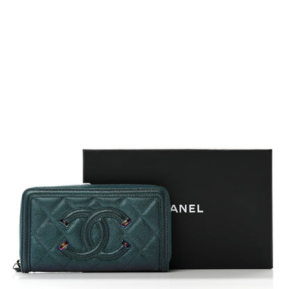 Chanel Iridescent Caviar Quilted Medium Filigree Zip Around Wallet Dark Turquoise 9 of 9